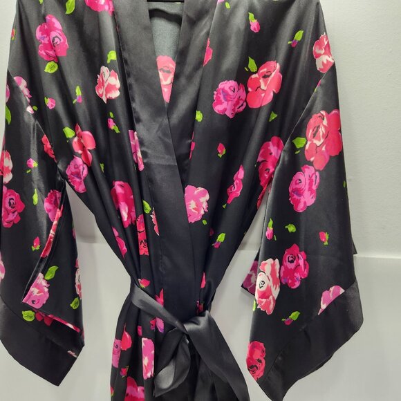 Love La Senza Pink Black Kimono Robe L/XL Floral Satin Wrap Around Lounge wear - Picture 5 of 11